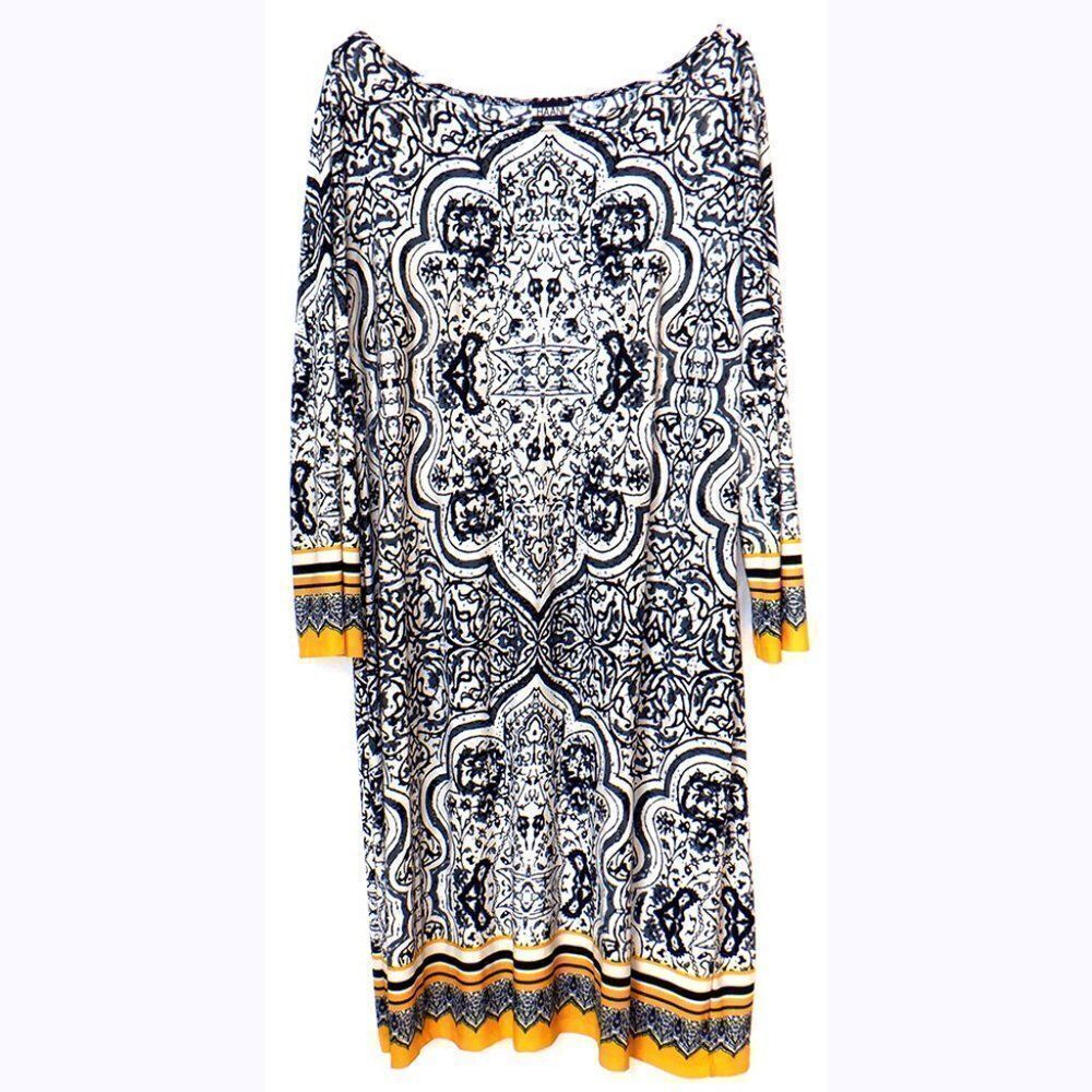Haani black paisley yellow trim flowing dress